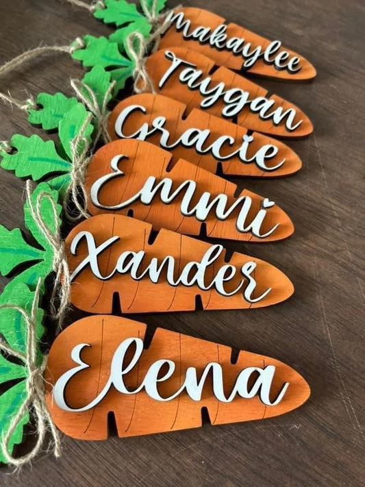 Custom Easter Carrot Tags – Personalized Wooden Name Tags (6"x3")