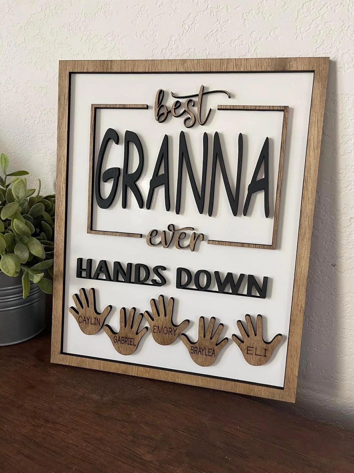 "Hands Down" Wooden Sign – Personalized with Names