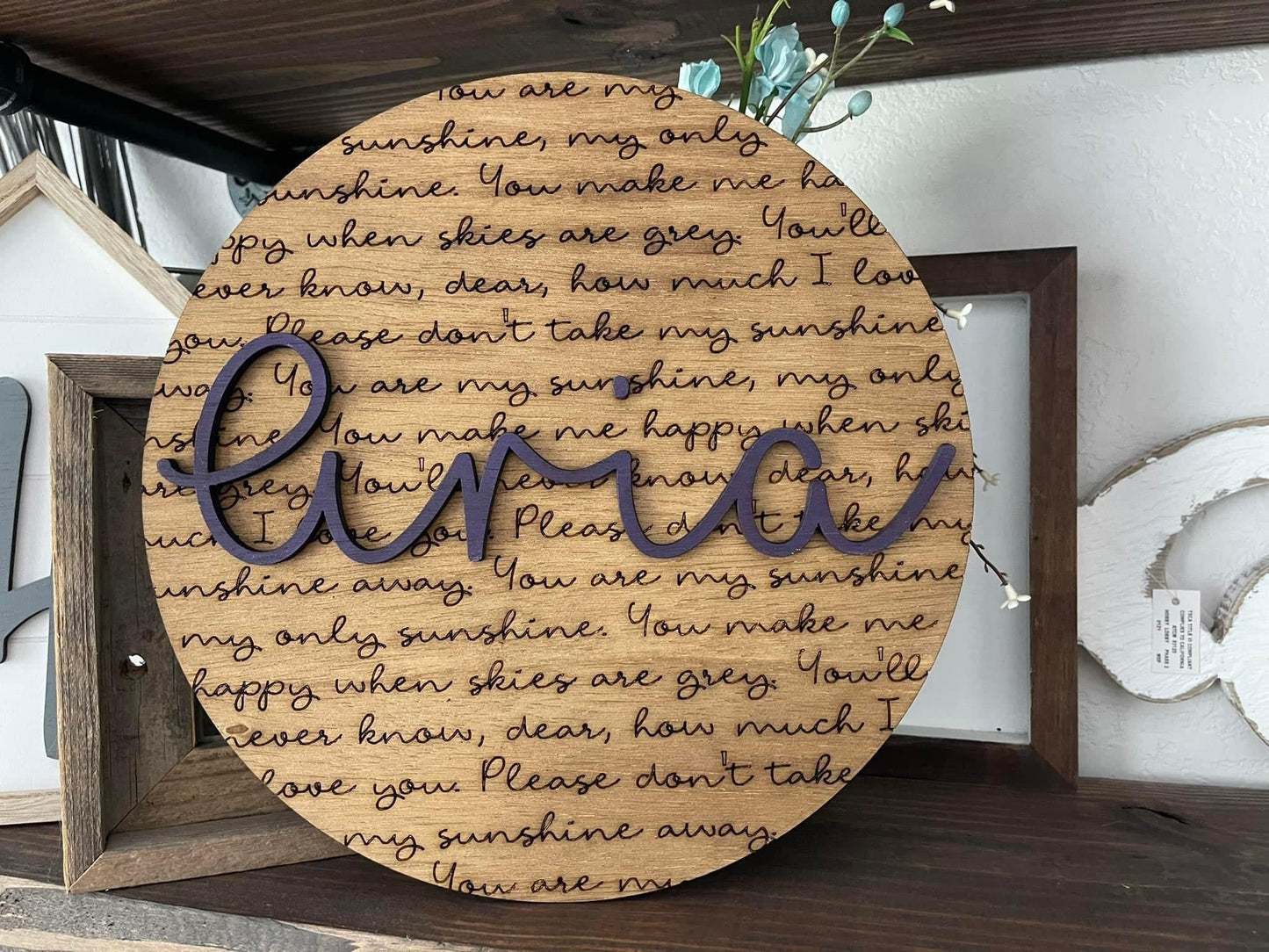 "You Are My Sunshine" Round Sign – Custom 3D Laser Cut with Name