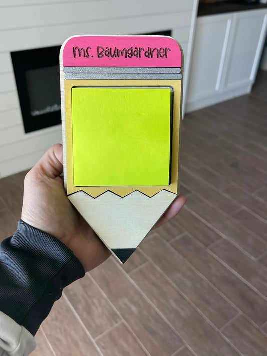 Pencil Shaped Post-It Holder – Custom Engraved with Name