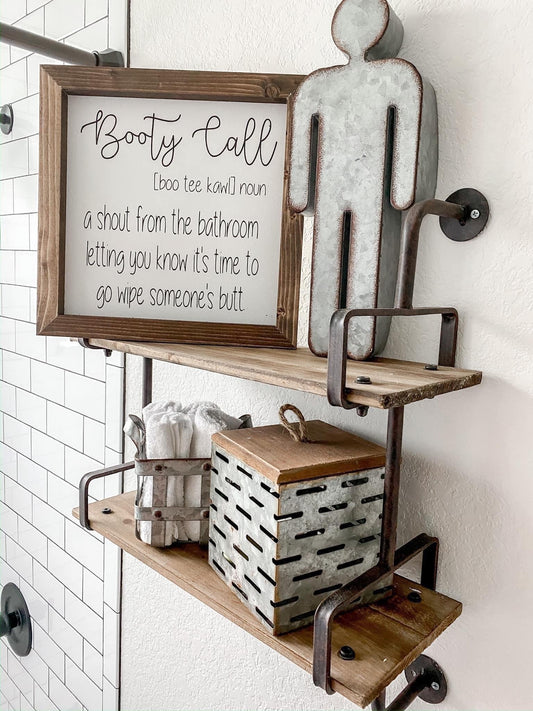 Bathroom Humor Sign – "Booty Call" UV Printed Wood Sign (12"x12")