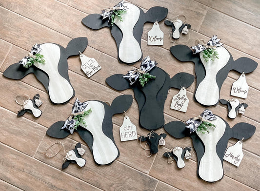 Custom 18” Cow Head Wall Decor with Tag, Bow, and Greenery | Farmhouse Chic