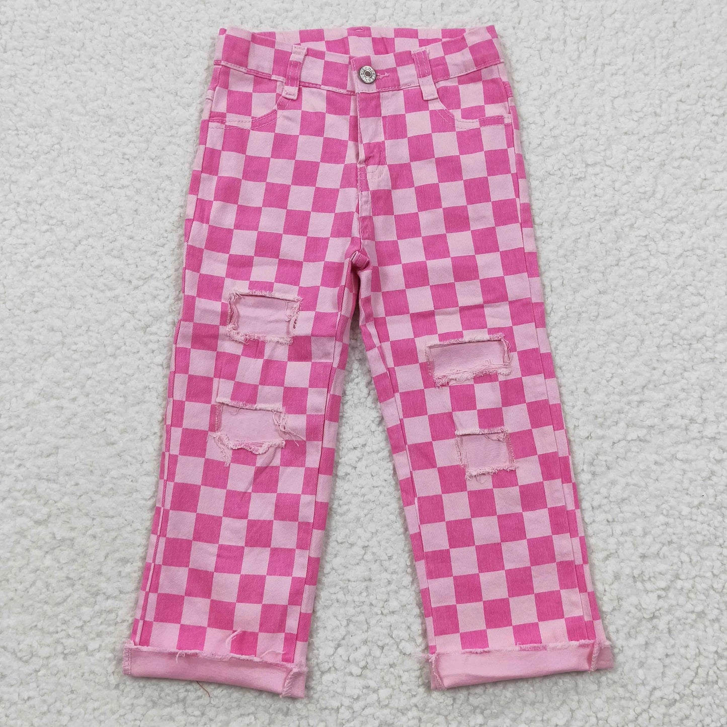 Distressed Pink Checkered Denim (3/6M - 14/16)