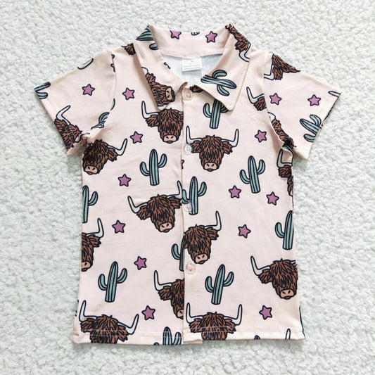 PREORDER - Cactus Cow Collared Shirt (3/6M - 14/16)