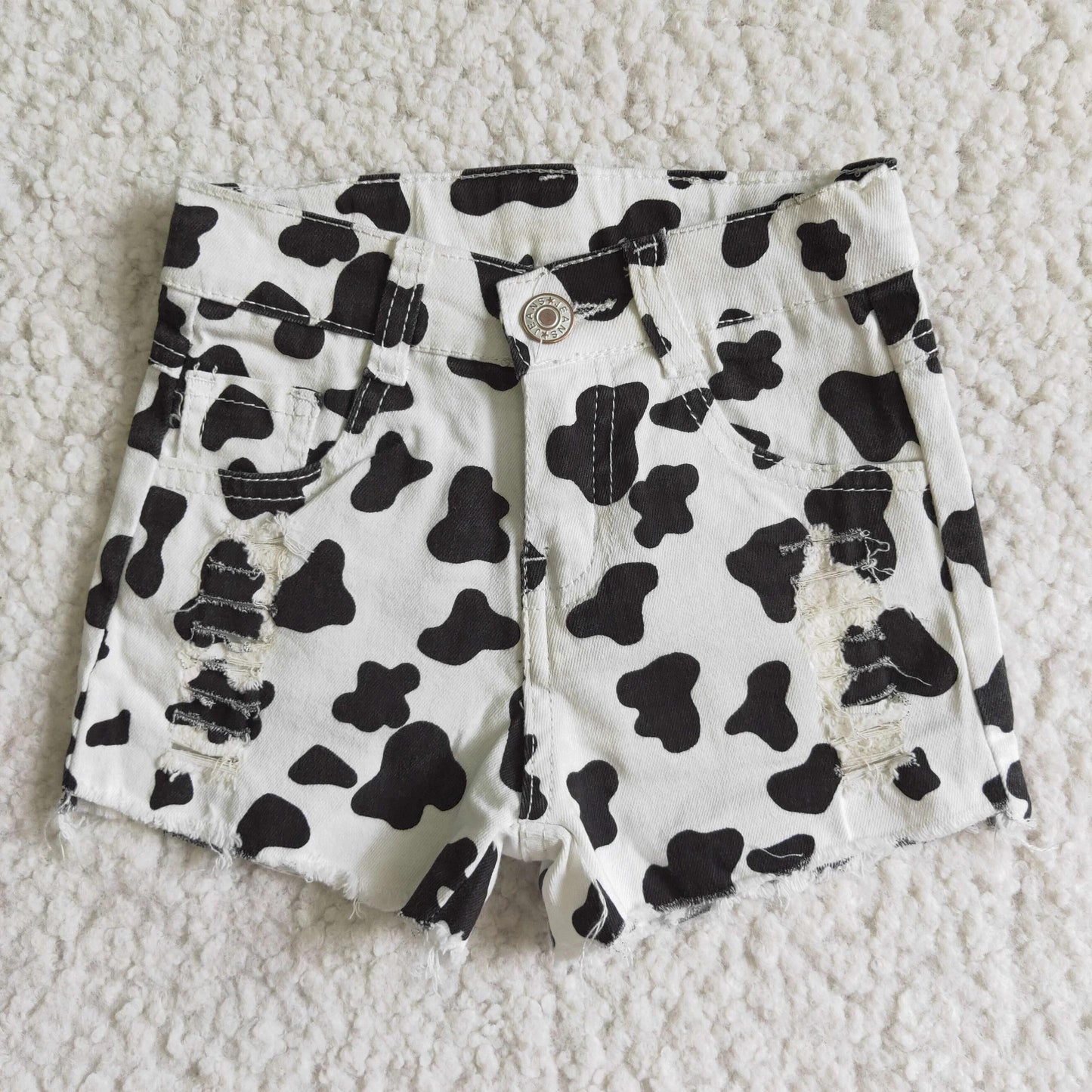 PREORDER - Distressed Cow Denim Shorts (3/6M - 14/16)