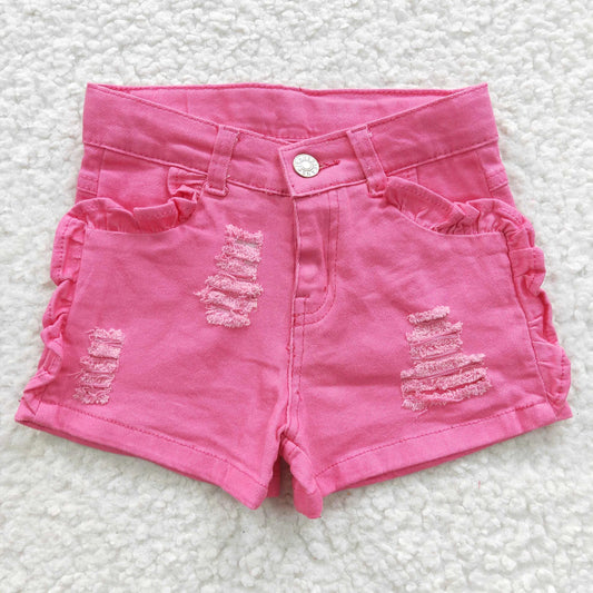 PREORDER - Distressed Pink Denim Shorts (3/6M - 14/16)