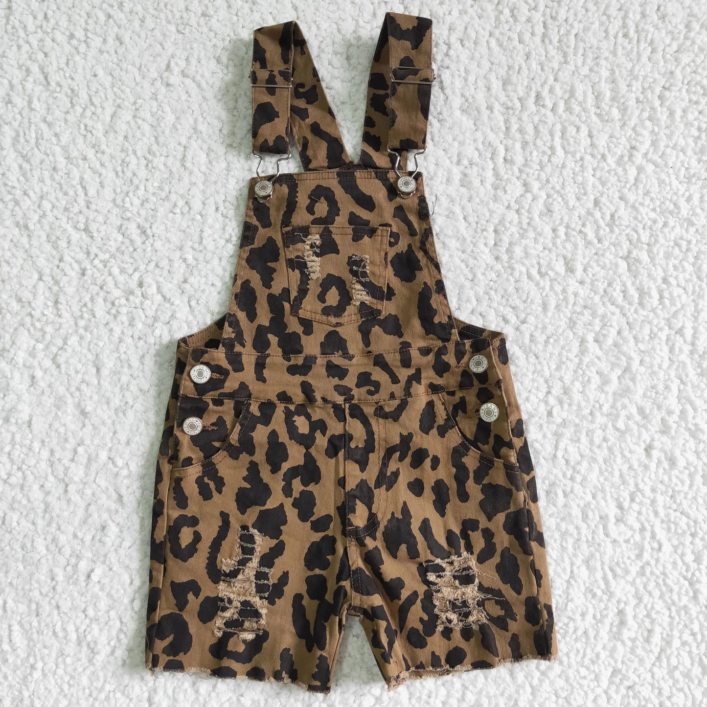 PREORDER - Distressed Cheetah Overall Shorts (3/6M - 14/16)
