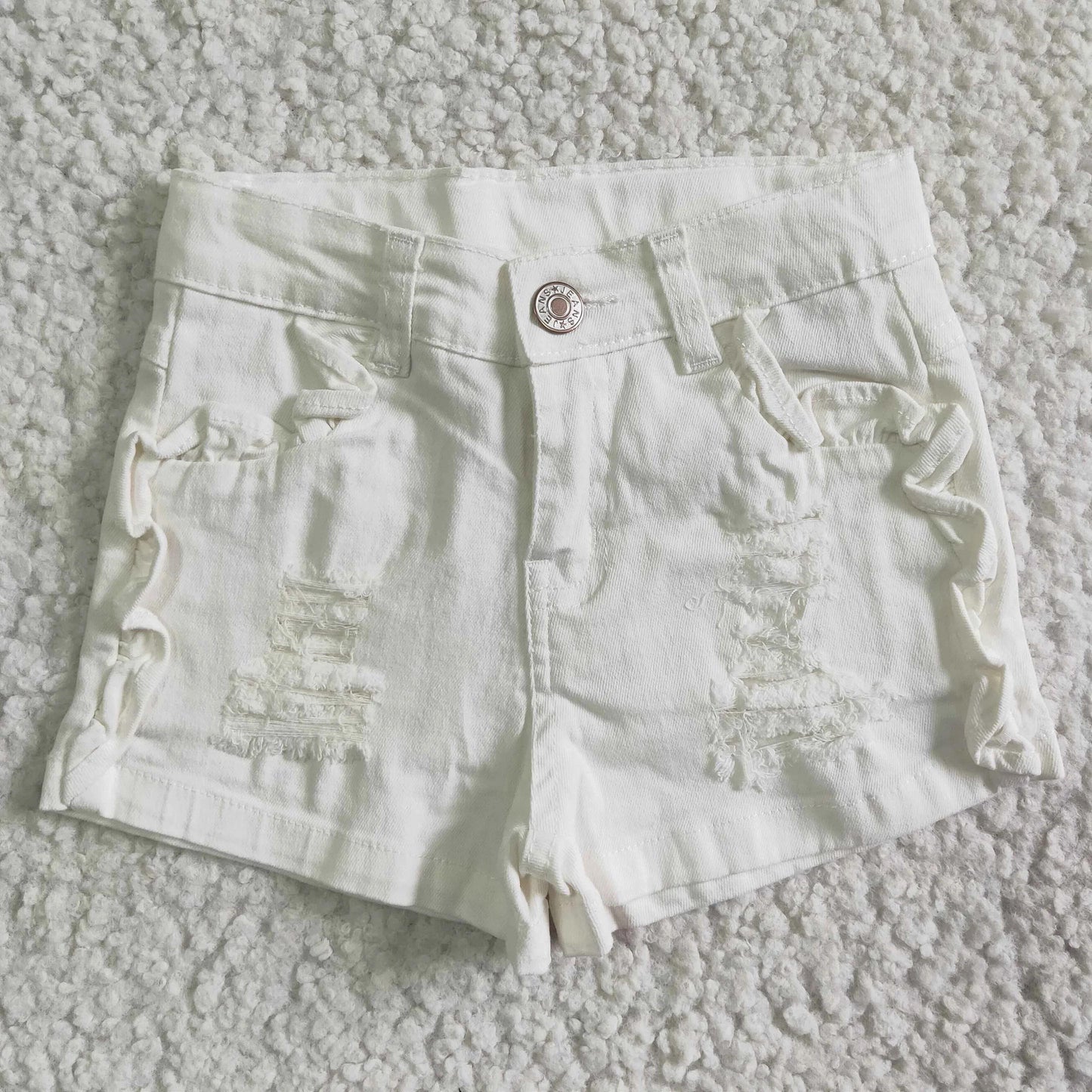 PREORDER - Distressed White Denim Shorts (3/6M - 14/16)