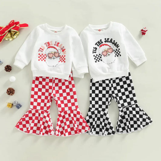 Tis The Season Checkered Bell Set (6M - 3T)