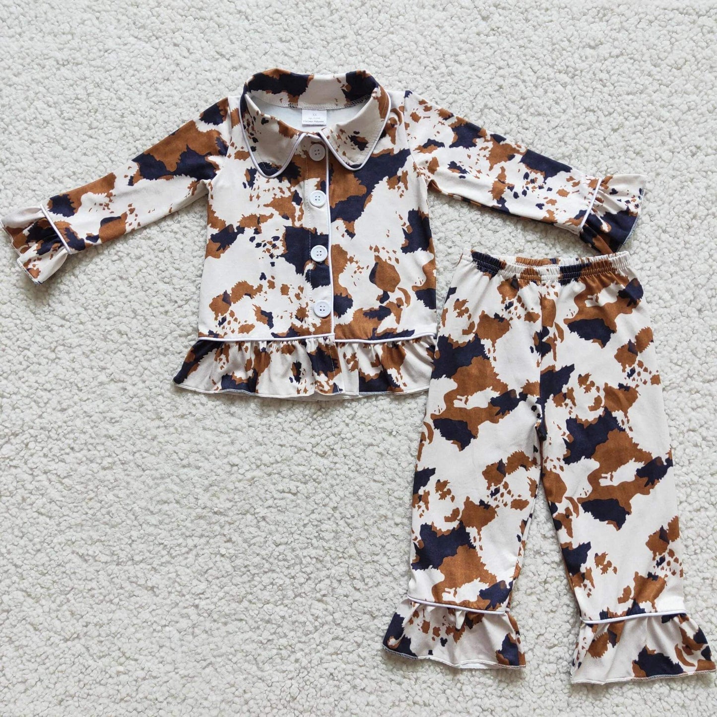 Cow Print Ruffle Pajamas (3/6M - 14/16)
