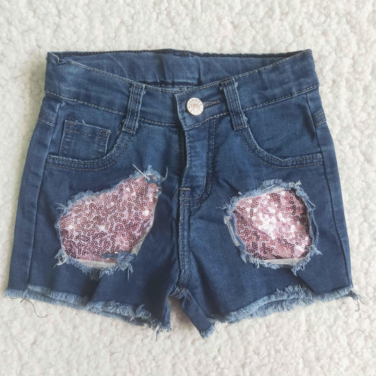 Pink Sequin Denim Shorts (3/6M - 14/16)