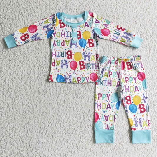 Blue Happy Birthday Pajamas (3/6M - 14/16)